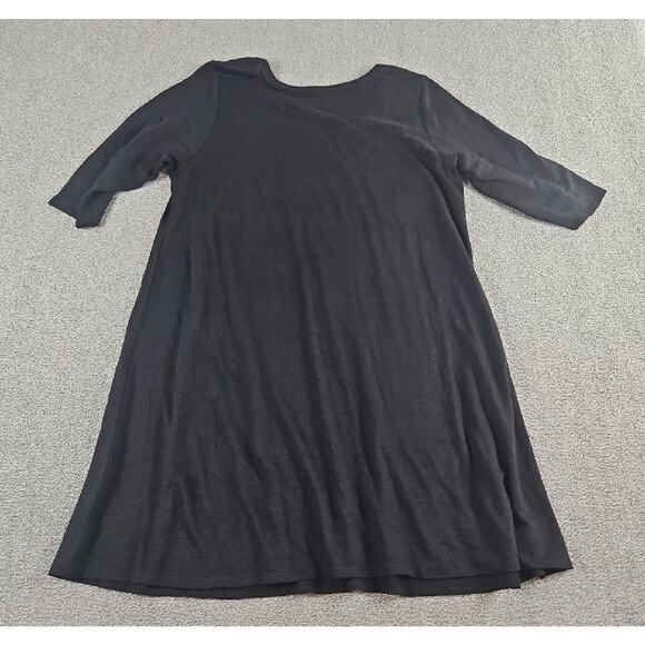 Eileen Fisher Dress Women’s Med Black Linen A-Line Swing Elbow Sleeve Minimalist - Picture 5 of 7